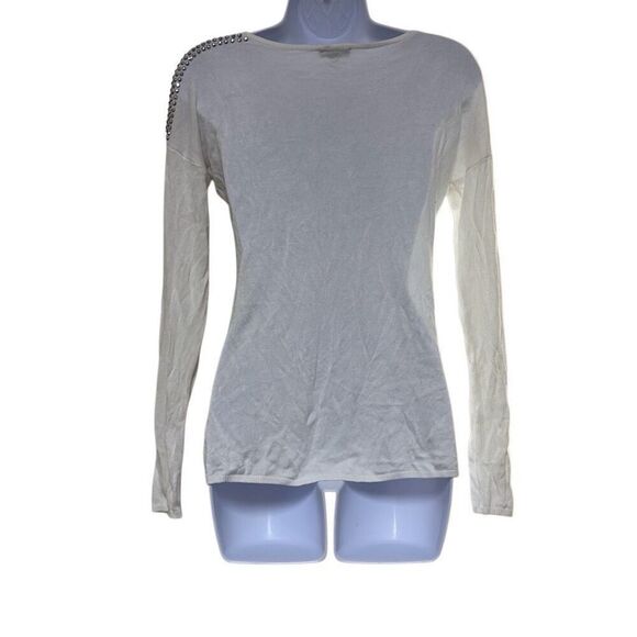 Express Small White Rhinestone Embellished Shoulders Scoop Neck Knit Top Bling - Picture 2 of 10